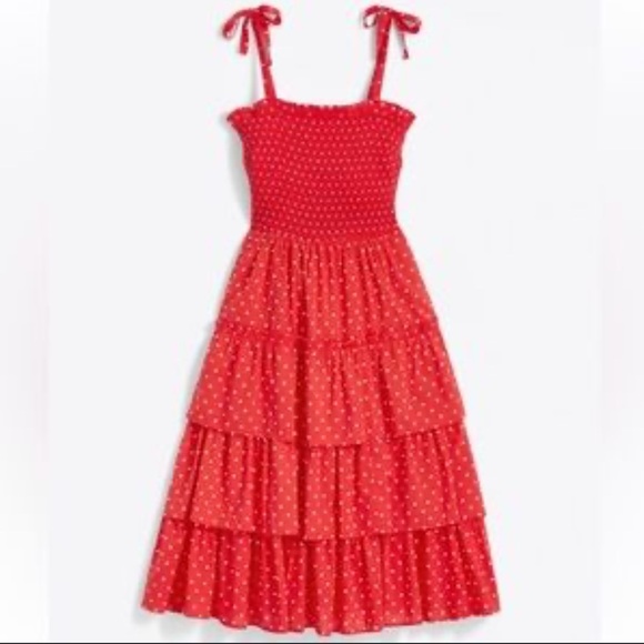 Draper James Dresses & Skirts - NWT Draper James Red white Polka Dot Seersucker Tiered Ruffle Sun Dress SZ M